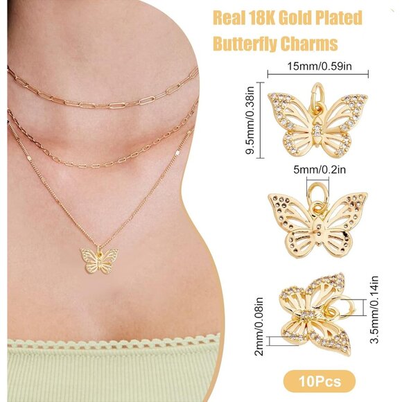 Delicate 10Pcs Butterfly Charms - 18K Gold Plated for Stunning Jewelry Creations - Picture 3 of 7